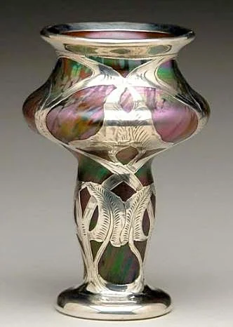 ART NOUVEAU SILVER OVERLAY GLASS VASE